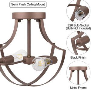 KIKET HOME 2 Lights Semi Flush Mount Ceiling Light Fixture Modern Farmhouse